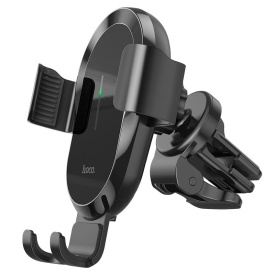Suport Auto cu incarcare Wireless, Hoco (CA105) - 15W, cu cleme laterale, montaj Ventilatie, cablu USB-C, 1m, AutoAlign, BLACK - Img 2
