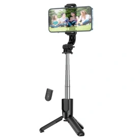 Suport Stand Hoco (K17) Mini, tip Selfie Stick & Trepied 2 in 1, Telescopic, Inox, cu Telecomanda BT, BLACK