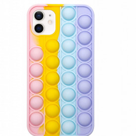 Husa iPhone 11, husa POP IT, Push Pop Bubble Fidget, Antisoc, antistres, din silicon, Roz/Galben/Mov