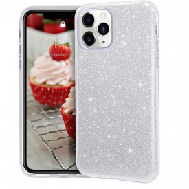 Husa iPhone 11 Pro Max ultra slim din silicon, cu 3 straturi protective, Fashion, cu sclipici Glitter, Argintiu