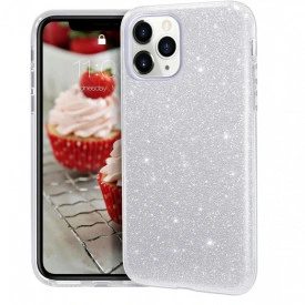 Husa iPhone 11 Pro Max ultra slim din silicon, cu 3 straturi protective, Fashion, cu sclipici Glitter, Argintiu