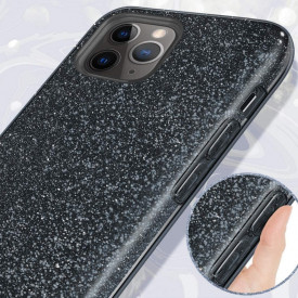 Husa iPhone 11 Pro ultra slim din silicon, cu 3 straturi protective, Fashion, cu sclipici Glitter, Negru - Img 3