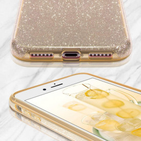 Husa iPhone 8 ultra slim din silicon, cu 3 straturi protective, Fashion, cu sclipici Glitter, Auriu - Img 4