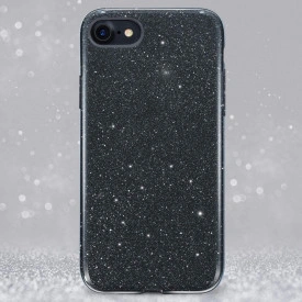 Husa iPhone 8 ultra slim din silicon, cu 3 straturi protective, Fashion, cu sclipici Glitter, Negru - Img 2