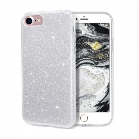Husa iPhone 8 ultra slim din silicon, cu 3 straturi protective, Fashion, cu sclipici Glitter, Argintiu