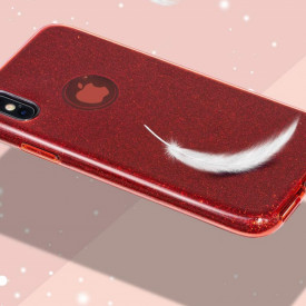 Husa iPhone X / iPhone XS ultra slim din silicon, cu 3 straturi protective, Fashion, cu sclipici Glitter, Rosie - Img 2