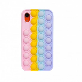 Husa iPhone XR, husa POP IT, Push Pop Bubble Fidget, Antisoc, antistres, din silicon, Mov/Roz/Galben/Albastru