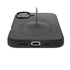 husa iphone 16 neagra catifea la interior si silicon planetphone