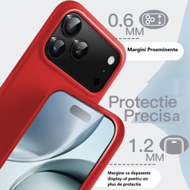 husa iphone 17 pro max rosie din silicon si catifea la interior planetphone