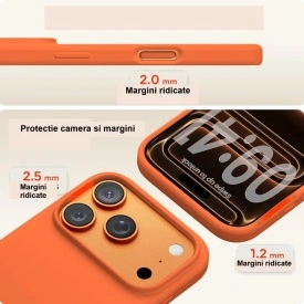 husa iphone 17 pro portocalie din silicon si catifea la interior planetphone