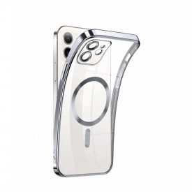 Husa protectie tip MagSafe iPhone 12, transparenta cu margini colorate Argintiu, slim