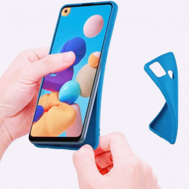 Husa Samsung Galaxy A21s, ultra slim, silicon Albastru, cu interior de catifea, protectie camera - Img 3