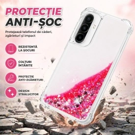 husa samsung a56 cu sclipici si lichid roz
