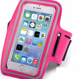 Husa telefon tip banderola, pentru alergat, sala, bicicleta, compatibila Samsung, iPhone, Huawei, Xiaomi, impermeabila, cu suport de chei si rama fluorescenta, Roz Neon - Img 2