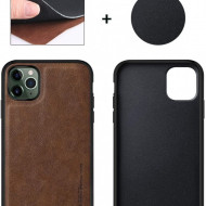 husa iphone 11 pro din piele ecologica si silicon maro
