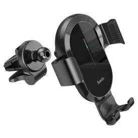 Suport Auto cu incarcare Wireless, Hoco (CA105) - 15W, cu cleme laterale, montaj Ventilatie, cablu USB-C, 1m, AutoAlign, BLACK - Img 3