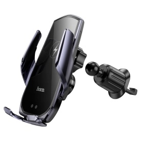 Suport Auto cu incarcare Wireless, Hoco (CA202 Plus) - 15W, montaj Ventilatie, cleme laterale, cablu USB-C, 1m, Infrared, PullClip, Acumulator intern, BLACK/Metall - Img 4