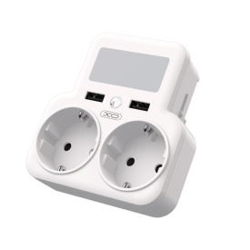 Adaptor Priza, XO (WL09) - dublu, cu senzor și LED, 2 porturi USB-A, lampa de noapte inclusă, WHITE