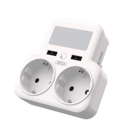 Adaptor Priza, XO (WL09) - dublu, cu senzor și LED, 2 porturi USB-A, lampa de noapte inclusă, WHITE