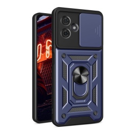 Husa antisoc Armor, compatibila cu Motorola Moto g54 Power, silicon si plastic, magnet inclus, inel prindere, stand pentru filme, Camera Slide, Bleumarin