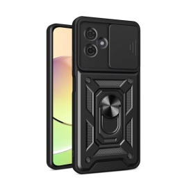 Husa antisoc Armor, compatibila cu Motorola Moto G84, silicon si plastic, magnet inclus, inel prindere, stand pentru filme, Camera Slide, Negru