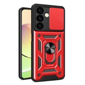 Husa antisoc Armor, compatibila cu Samsung Galaxy A05s, silicon si plastic, magnet inclus, inel prindere, stand pentru filme, Camera Slide, Rosu