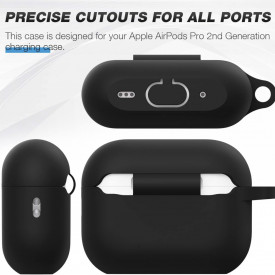 Husa cutiuta casti Apple Airpods Pro 2, silicon Negru, 2 piese cu inel prindere - Img 3