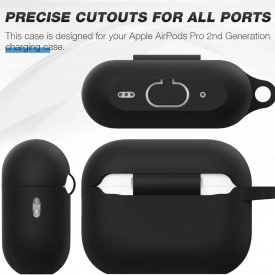 Husa cutiuta casti Apple Airpods Pro 2, silicon Negru, 2 piese cu inel prindere - Img 3