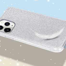 Husa iPhone 11 Pro Max ultra slim din silicon, cu 3 straturi protective, Fashion, cu sclipici Glitter, Argintiu - Img 2