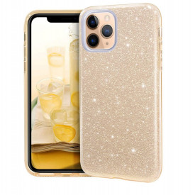 Husa iPhone 11 Pro ultra slim din silicon, cu 3 straturi protective, Fashion, cu sclipici Glitter, Auriu