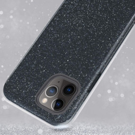 Husa iPhone 11 Pro ultra slim din silicon, cu 3 straturi protective, Fashion, cu sclipici Glitter, Negru - Img 4