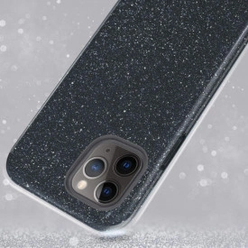 Husa iPhone 11 Pro ultra slim din silicon, cu 3 straturi protective, Fashion, cu sclipici Glitter, Negru - Img 4