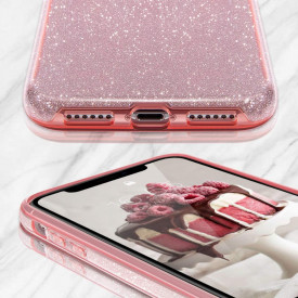 Husa iPhone 11 ultra slim din silicon, Fashion, cu sclipici Glitter, Roz - Img 3