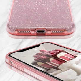 Husa iPhone 11 ultra slim din silicon, Fashion, cu sclipici Glitter, Roz - Img 3