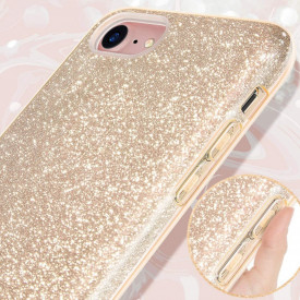 Husa iPhone 8 ultra slim din silicon, cu 3 straturi protective, Fashion, cu sclipici Glitter, Auriu - Img 5