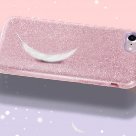 Husa iPhone 8 ultra slim din silicon, cu 3 straturi protective, Fashion, cu sclipici Glitter, Roz - Img 4