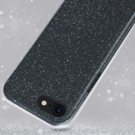 Husa iPhone 8 ultra slim din silicon, cu 3 straturi protective, Fashion, cu sclipici Glitter, Negru - Img 3