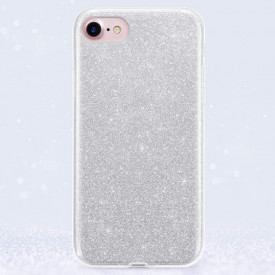 Husa iPhone 8 ultra slim din silicon, cu 3 straturi protective, Fashion, cu sclipici Glitter, Argintiu - Img 2