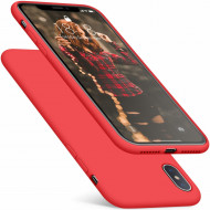 Husa iPhone Xs Max, ultra slim silicon si microfibra Rosu