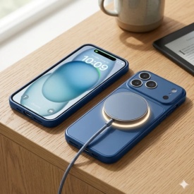 husa iphone 17 pro max magsafe albastru incarcare wireless