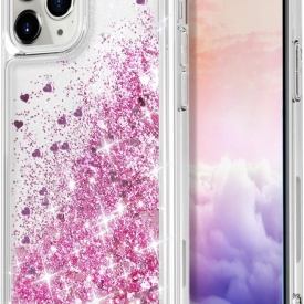 Husa pentru iPhone 12 Pro Max, cu Apa si Sclipici, Glitter, Fashion, protectie camera, Premium Quality, Roz