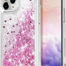 Husa pentru iPhone 12 Pro Max, cu Apa si Sclipici, Glitter, Fashion, protectie camera, Premium Quality, Roz