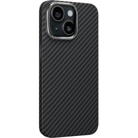 Husa protectie din Kevlar pentru iPhone 15, din Fibra de Carbon, Aramida, ultra slim, ultra rezistenta, protectie camera, Negru