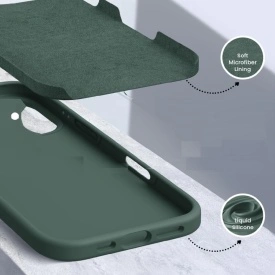 husa iphone 16 verde armata catifea la interior si silicon planetphone