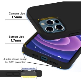 husa iphone 16 pro max neagra catifea la interior si silicon planetphone