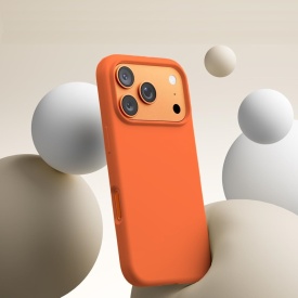 husa iphone 17 pro max portocalie din silicon si catifea la interior planetphone