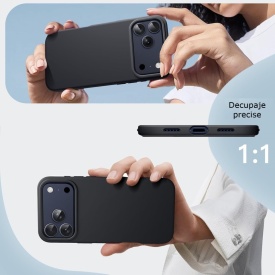 husa iphone 17 pro neagra din silicon si catifea la interior planetphone