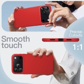 husa iphone 17 pro rosie din silicon si catifea la interior planetphone