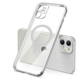 husa iphone 12 magsafe transparenta margini argintii planetphone
