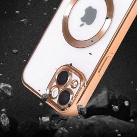 husa iphone 14 magsafe transparenta margini aurii planetphone